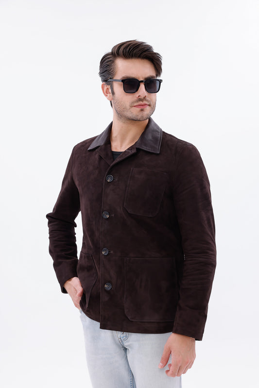 The Matera Chaqueta de Cuero para Hombre en Ante Marrón