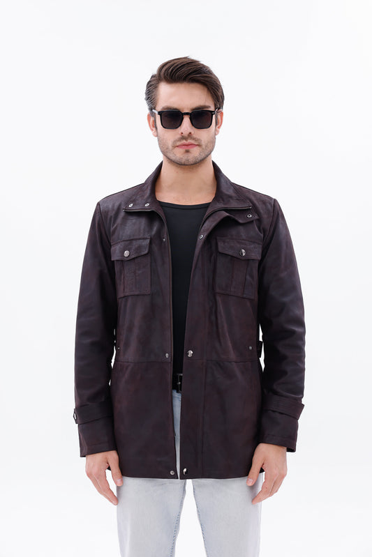 The Cremona Chaqueta para Hombre de Cuero de Gamuza Marrón Profundo
