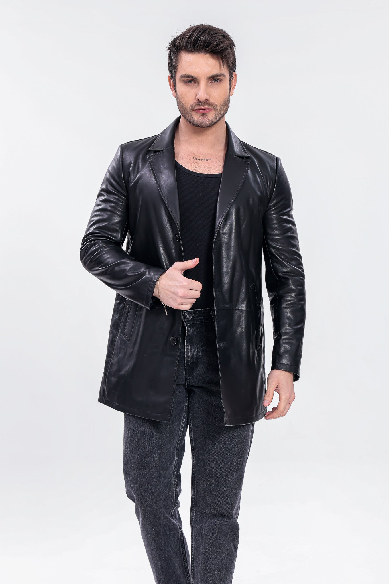 The Orsavio Black Genuine Lambskin Leather Men Blazer Jacket
