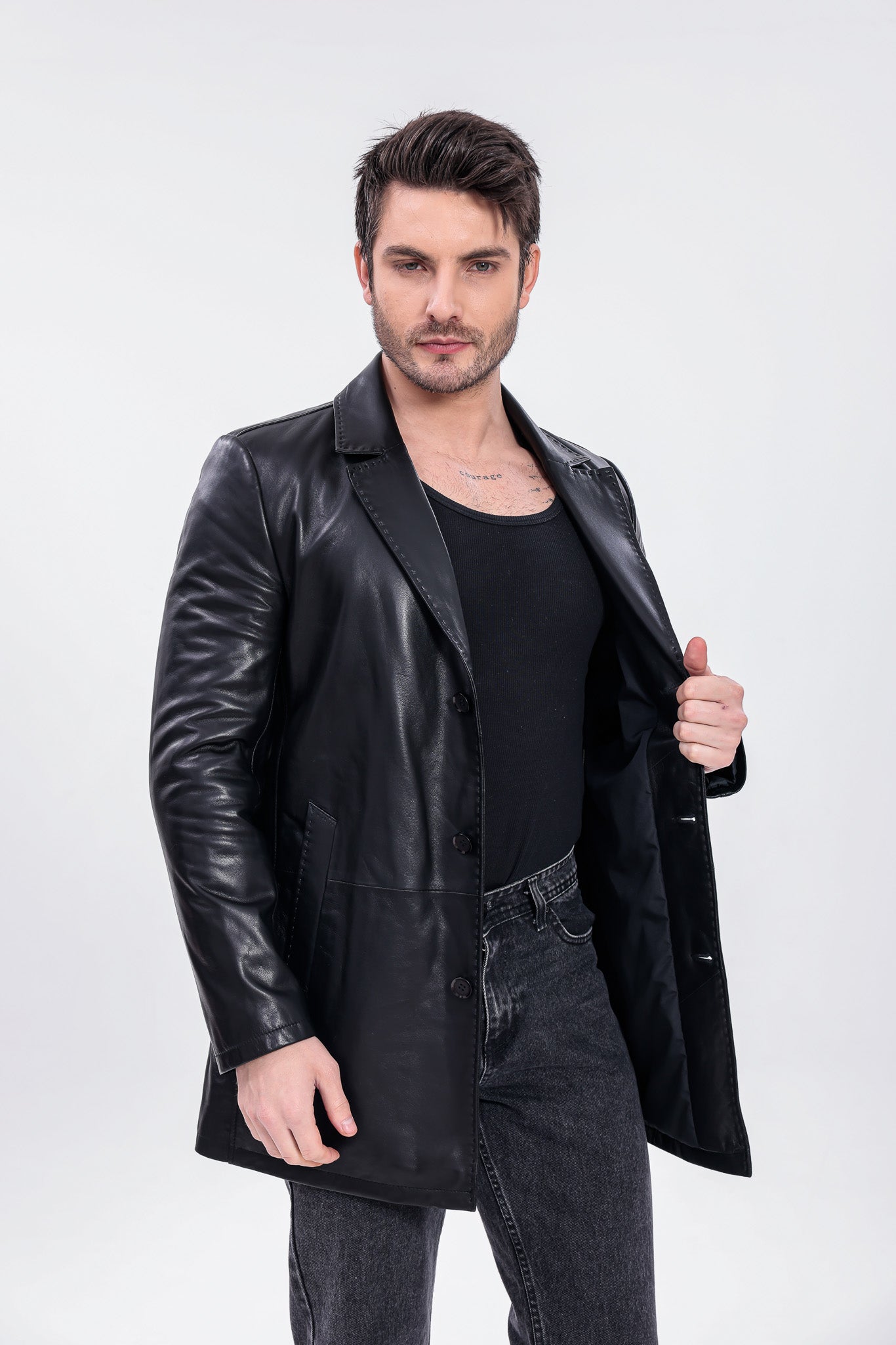 The Orsavio Black Genuine Lambskin Leather Men Blazer Jacket