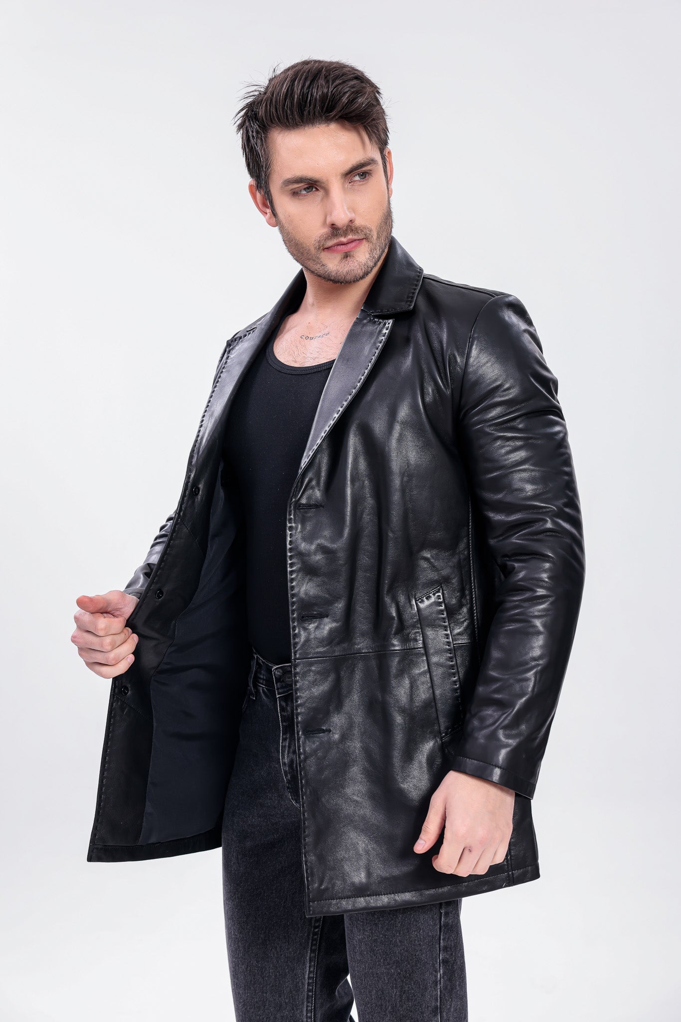 The Orsavio Black Genuine Lambskin Leather Men Blazer Jacket