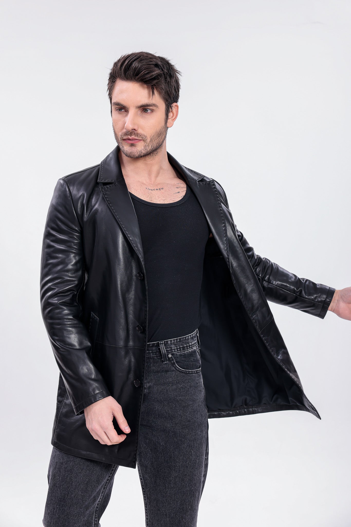 The Orsavio Black Genuine Lambskin Leather Men Blazer Jacket
