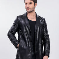 The Orsavio Black Genuine Lambskin Leather Men Blazer Jacket