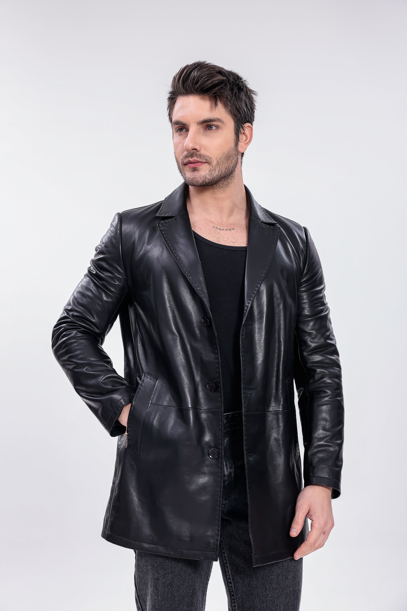 The Orsavio Black Genuine Lambskin Leather Men Blazer Jacket
