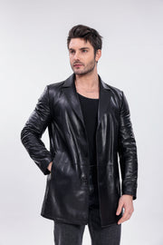The Orsavio Black Genuine Lambskin Leather Men Blazer Jacket