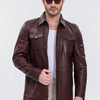The Castello Brown Genuine Leather Men Field Jacket