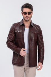 The Castello Brown Genuine Leather Men Field Jacket