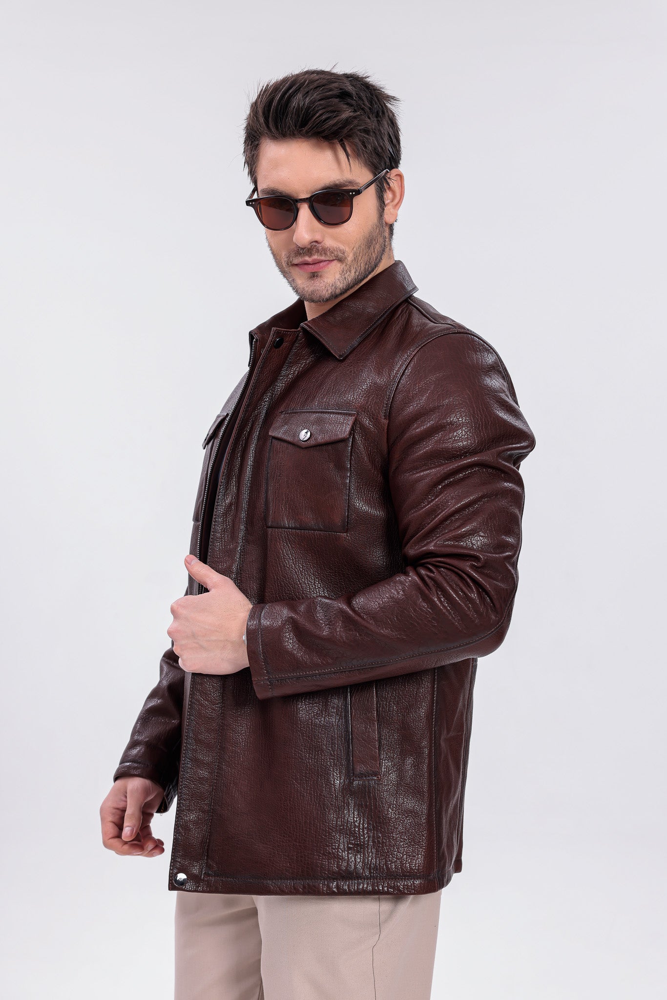 The Castello Brown Genuine Leather Men Field Jacket
