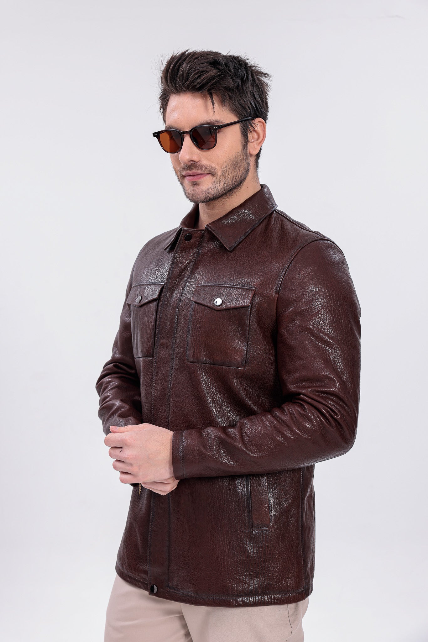 The Castello Brown Genuine Leather Men Field Jacket