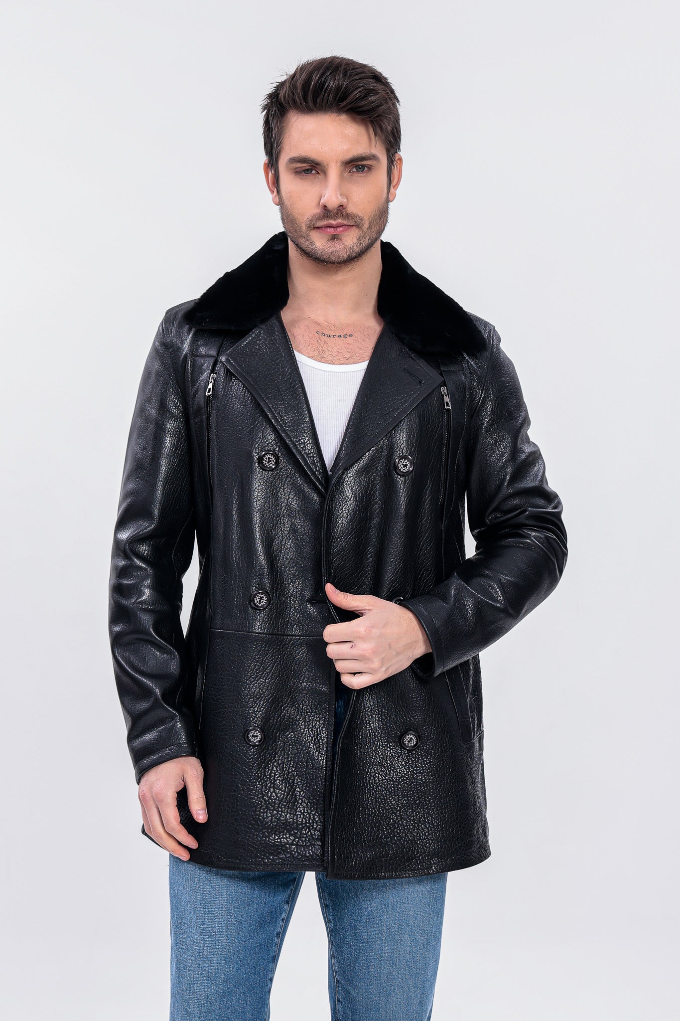 The Verciano Black Genuine Shearling Leather Men jacket