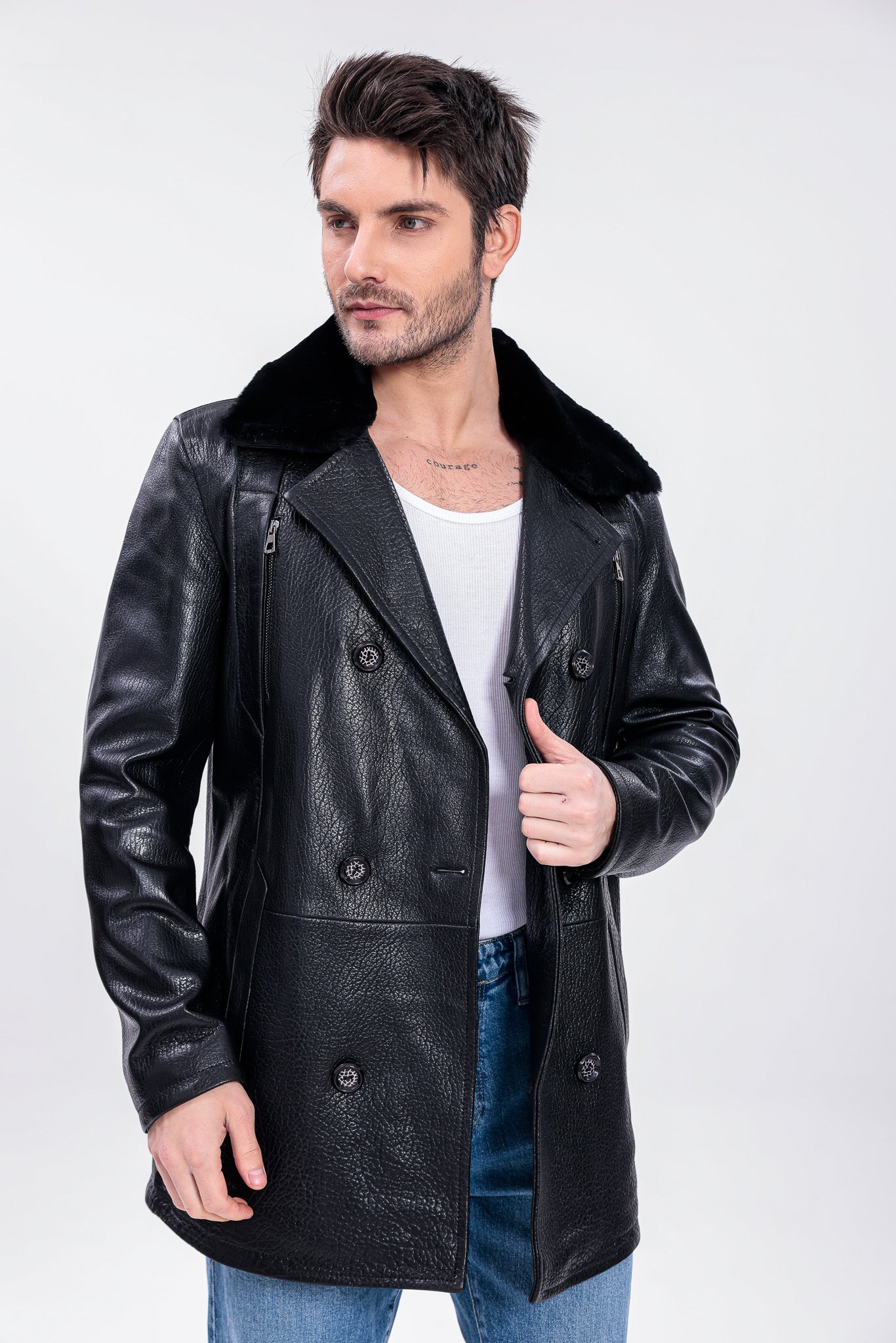 The Verciano Black Genuine Shearling Leather Men jacket