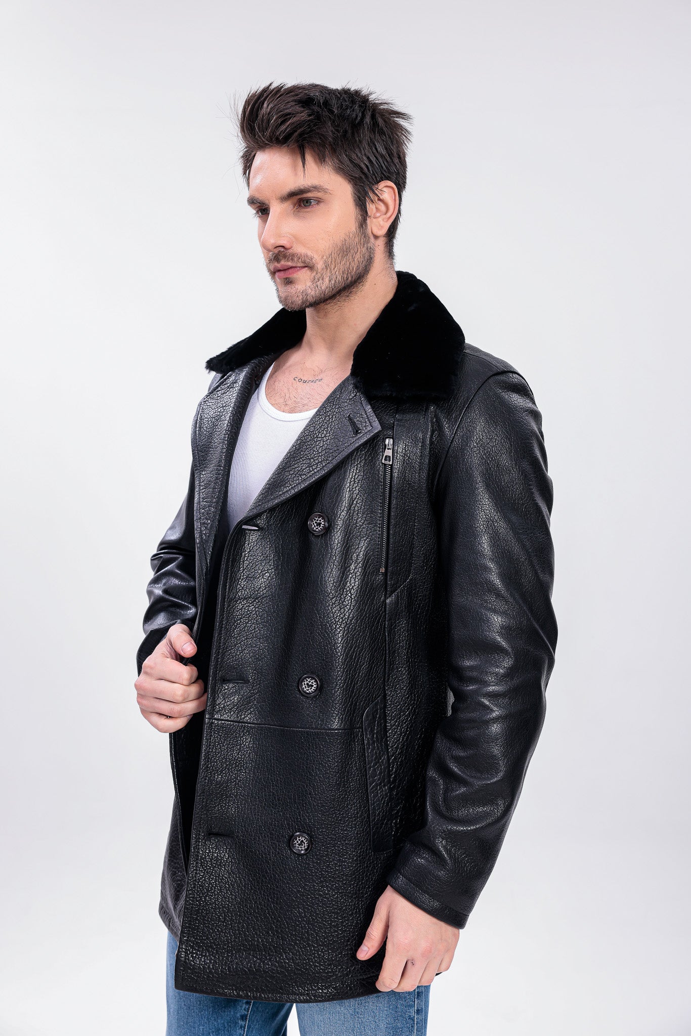 The Verciano Black Genuine Shearling Leather Men jacket