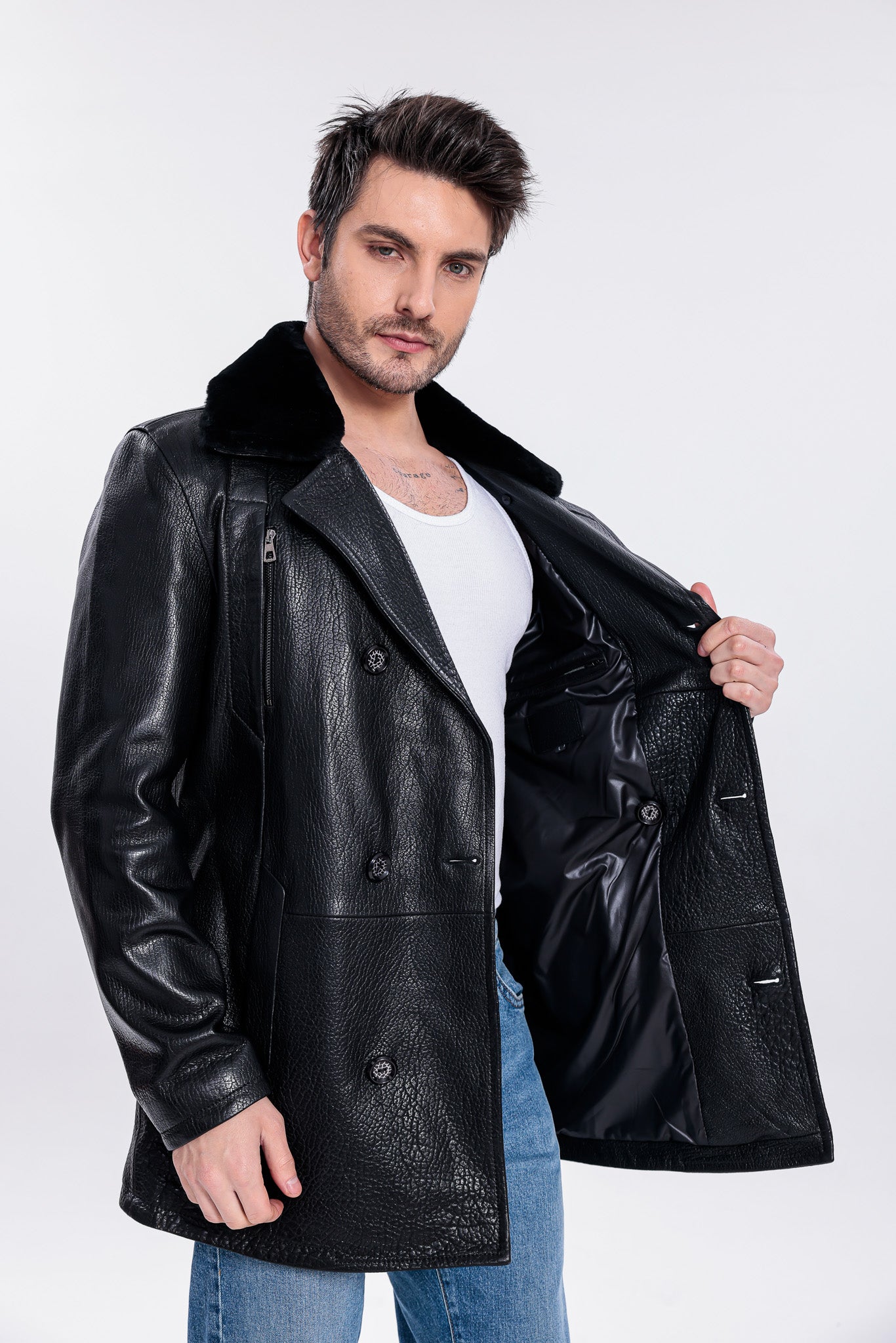 The Verciano Black Genuine Shearling Leather Men jacket