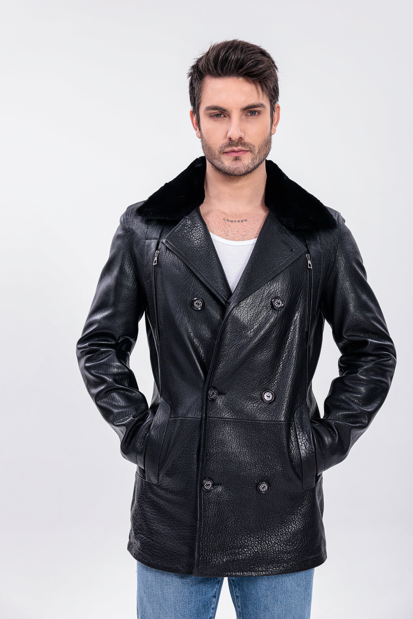 The Verciano Black Genuine Shearling Leather Men jacket