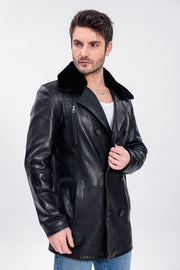 The Verciano Black Genuine Shearling Leather Men jacket