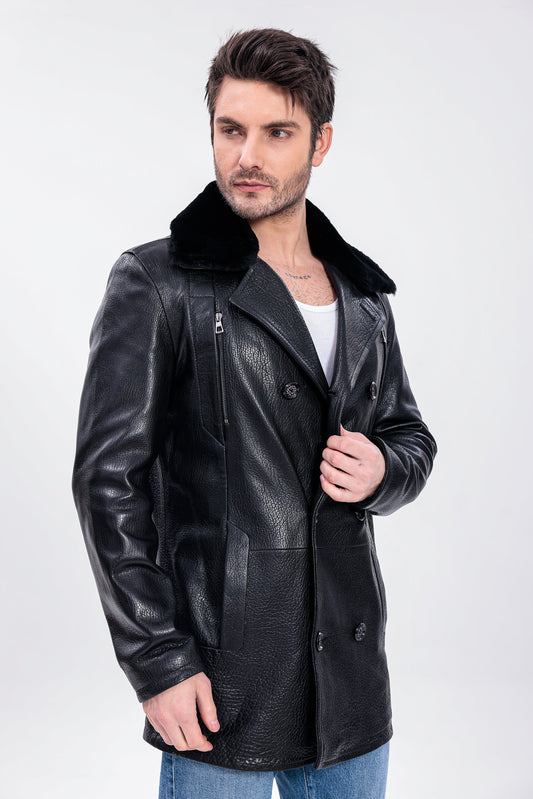 The Verciano Black Genuine Shearling Leather Men jacket