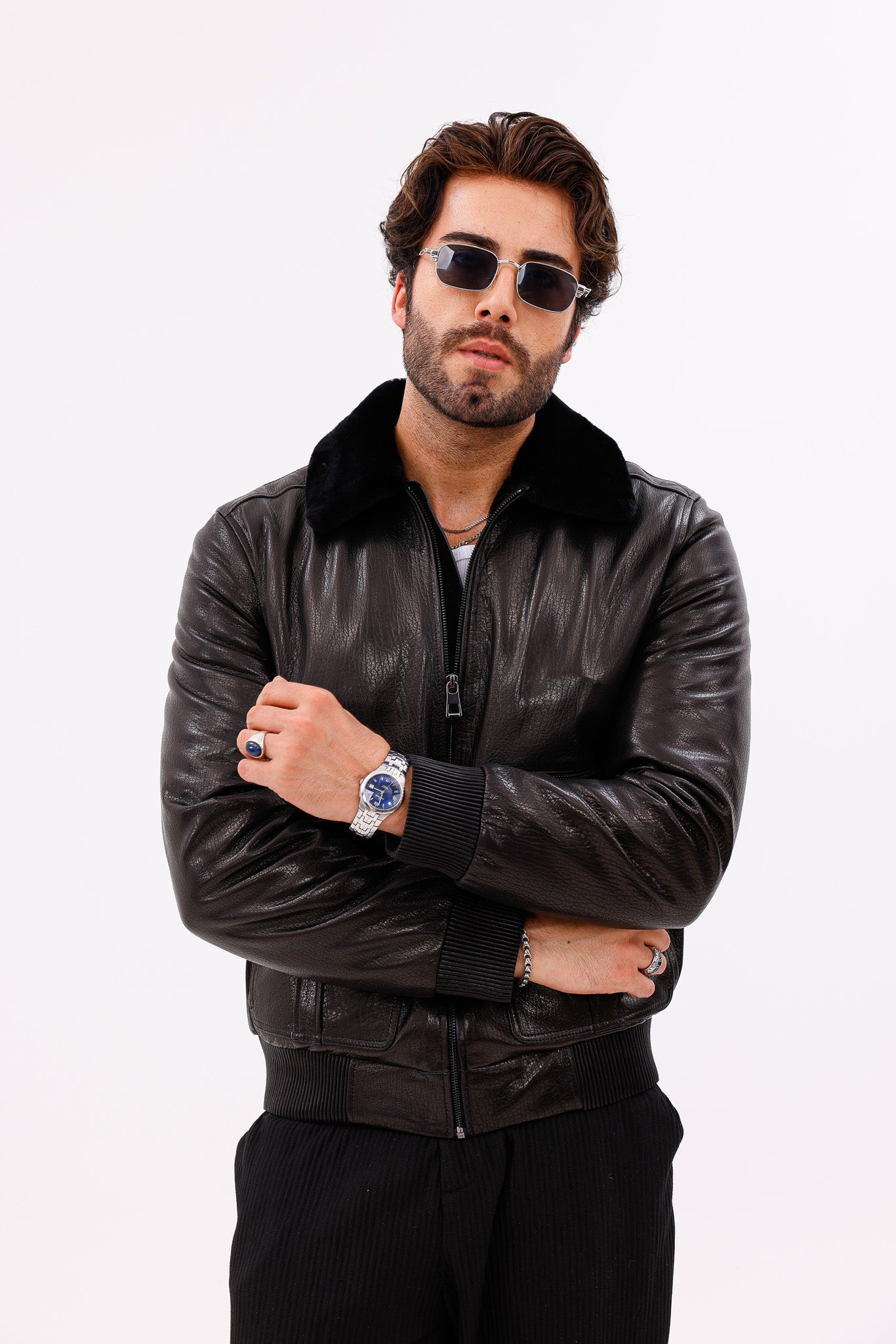 La chaqueta de cuero para hombre Ardent Black en piel de cordero