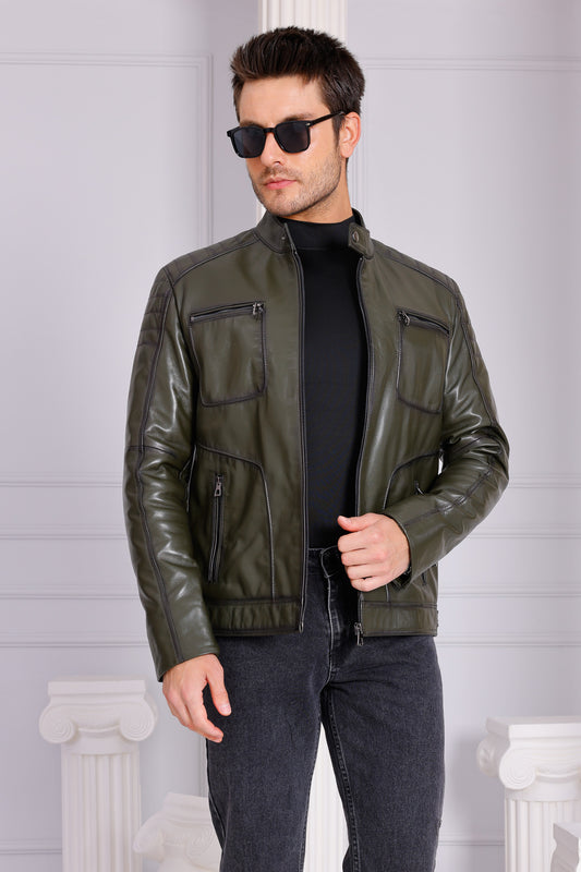 The Argento Green Leather Men Jacket