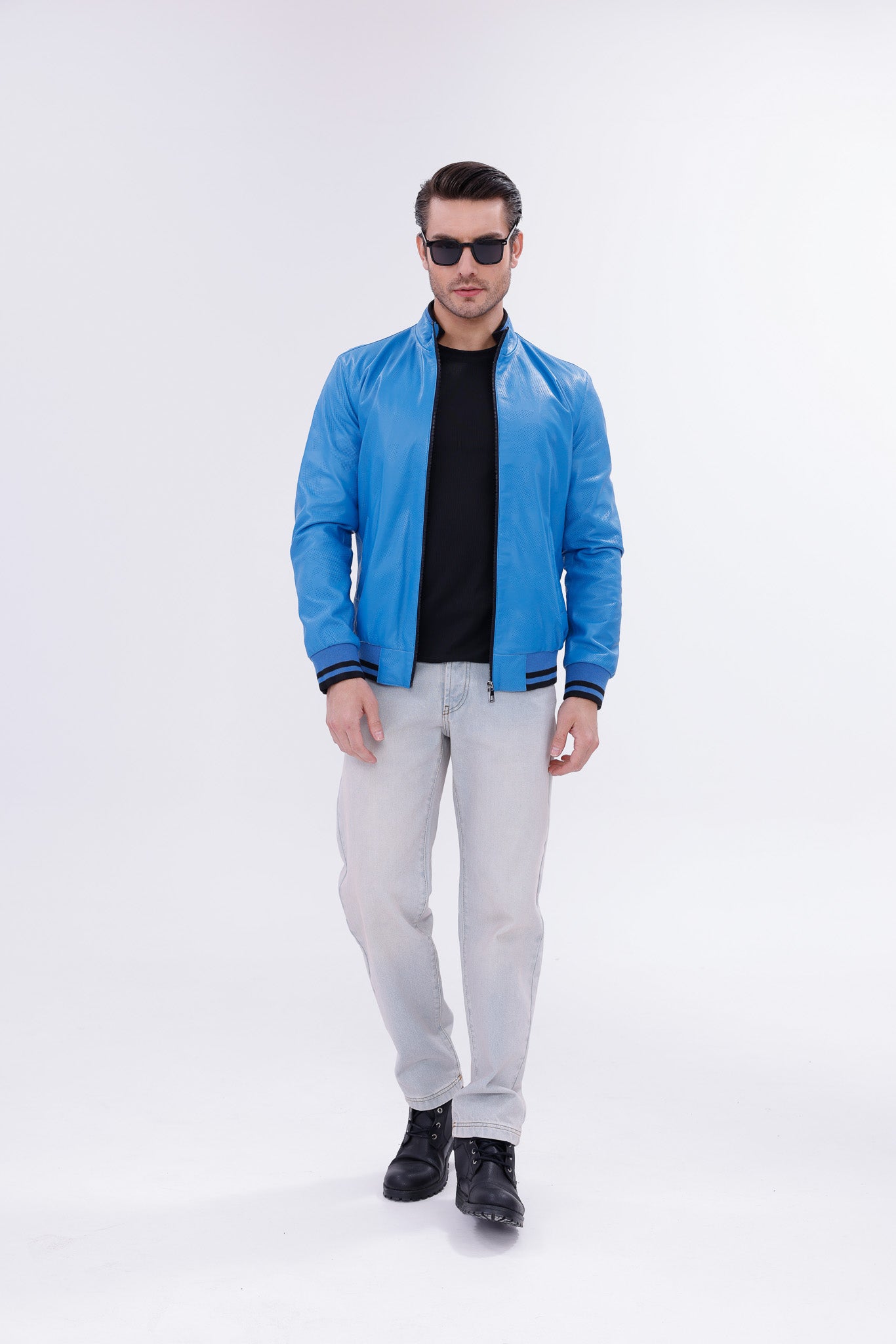 Monza Blue Lambskin Men Leather Jacket - 6
