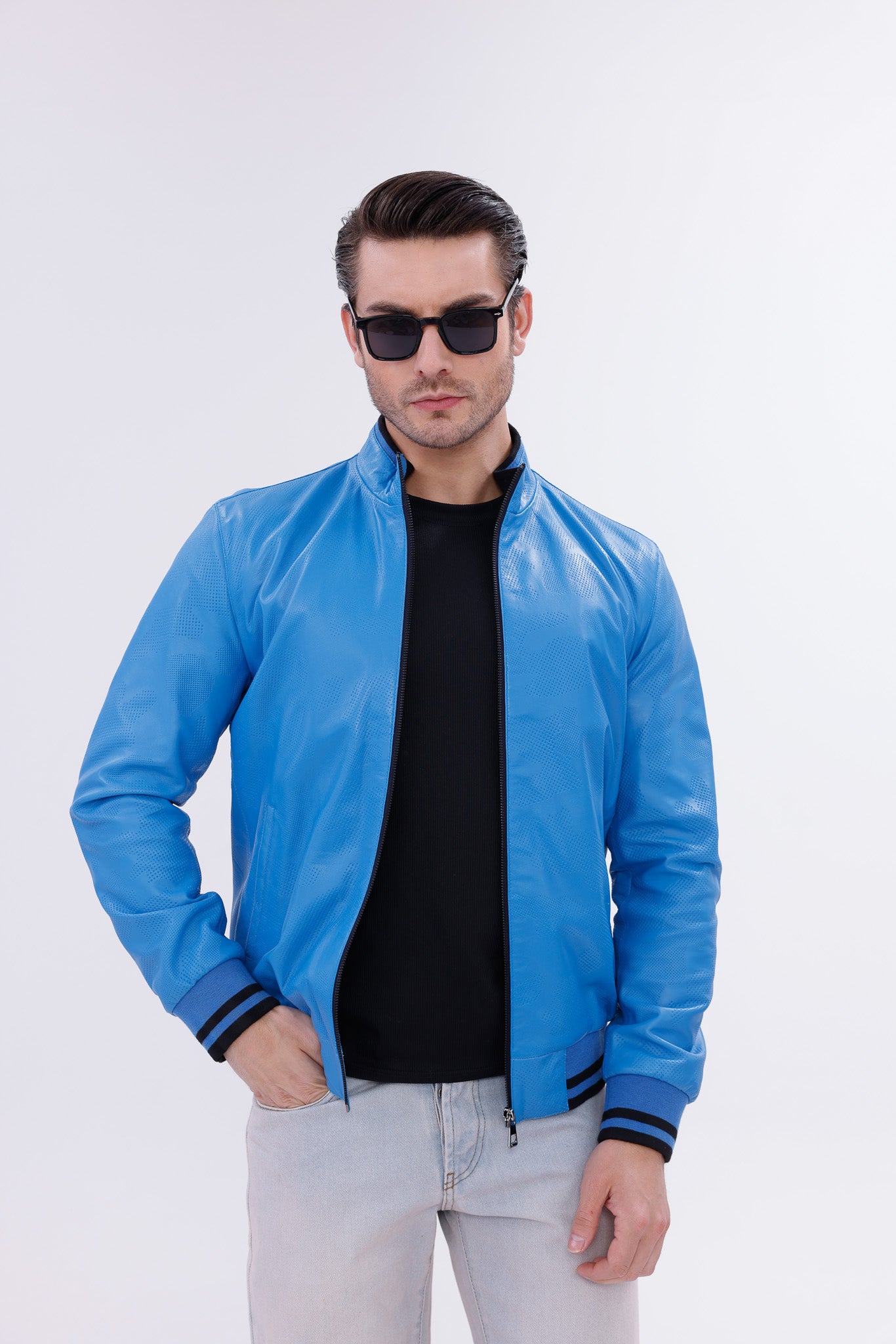 Monza Blue Lambskin Men Leather Jacket - 2
