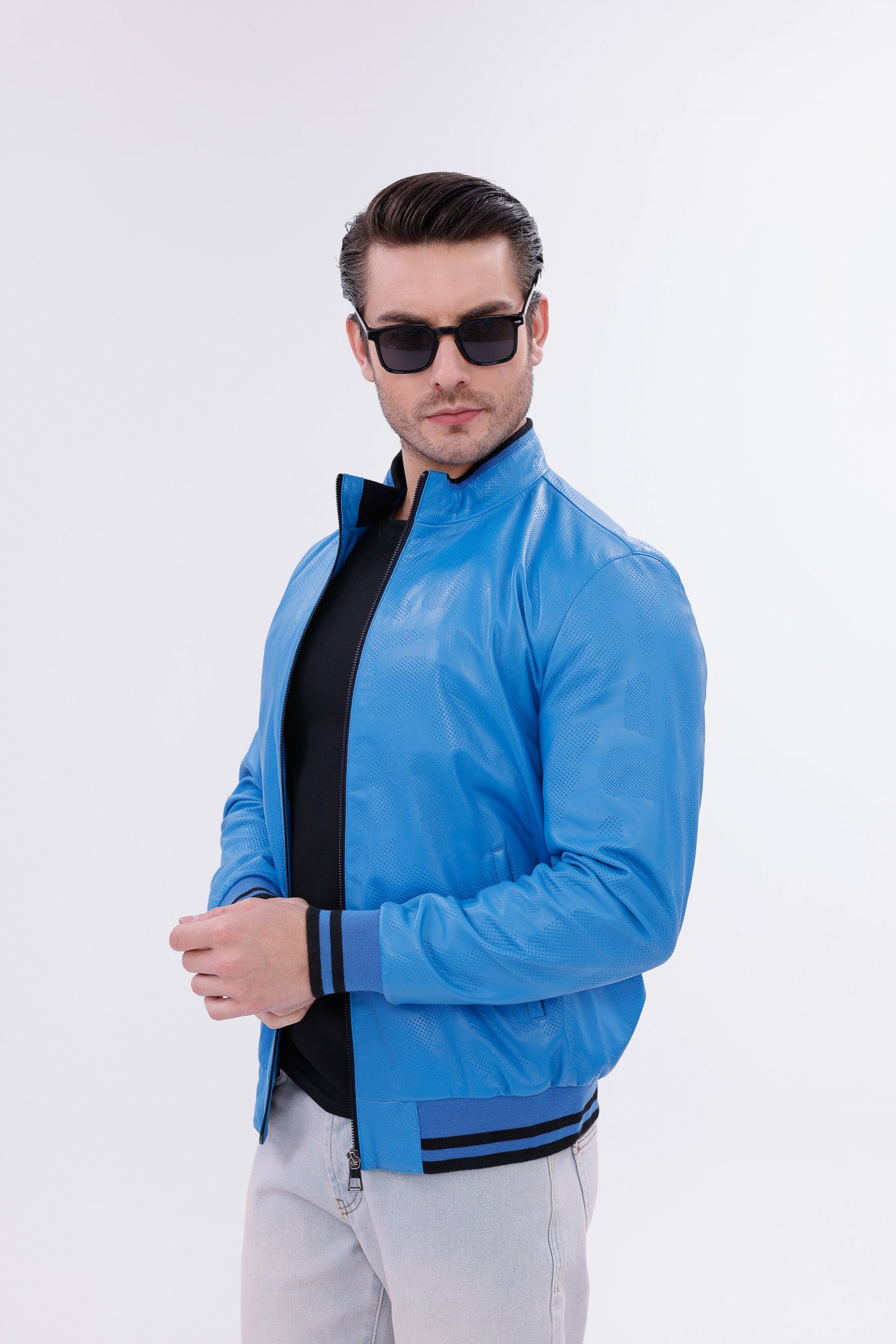 Monza Blue Lambskin Men Leather Jacket - 7