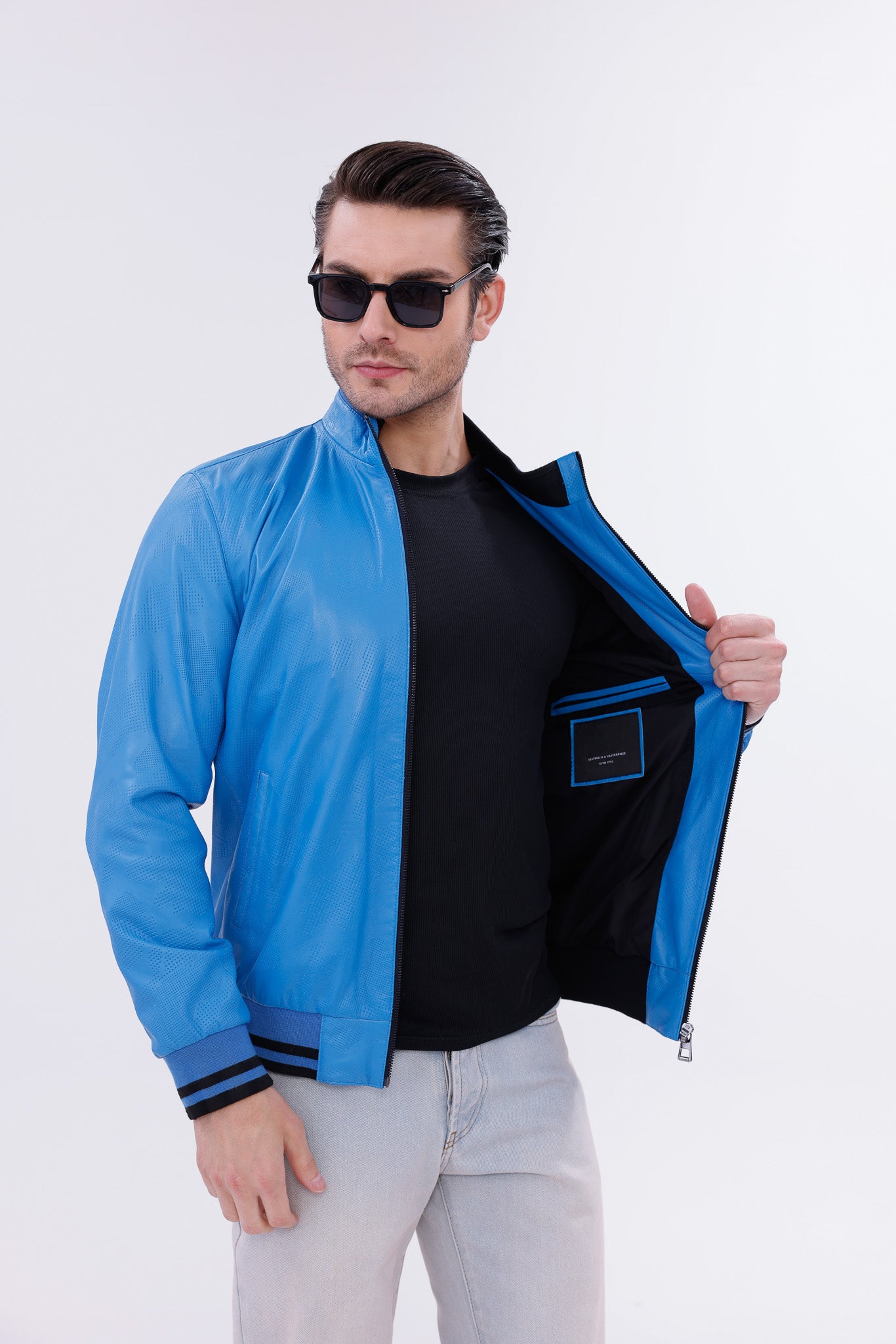 Monza Blue Lambskin Men Leather Jacket - 8