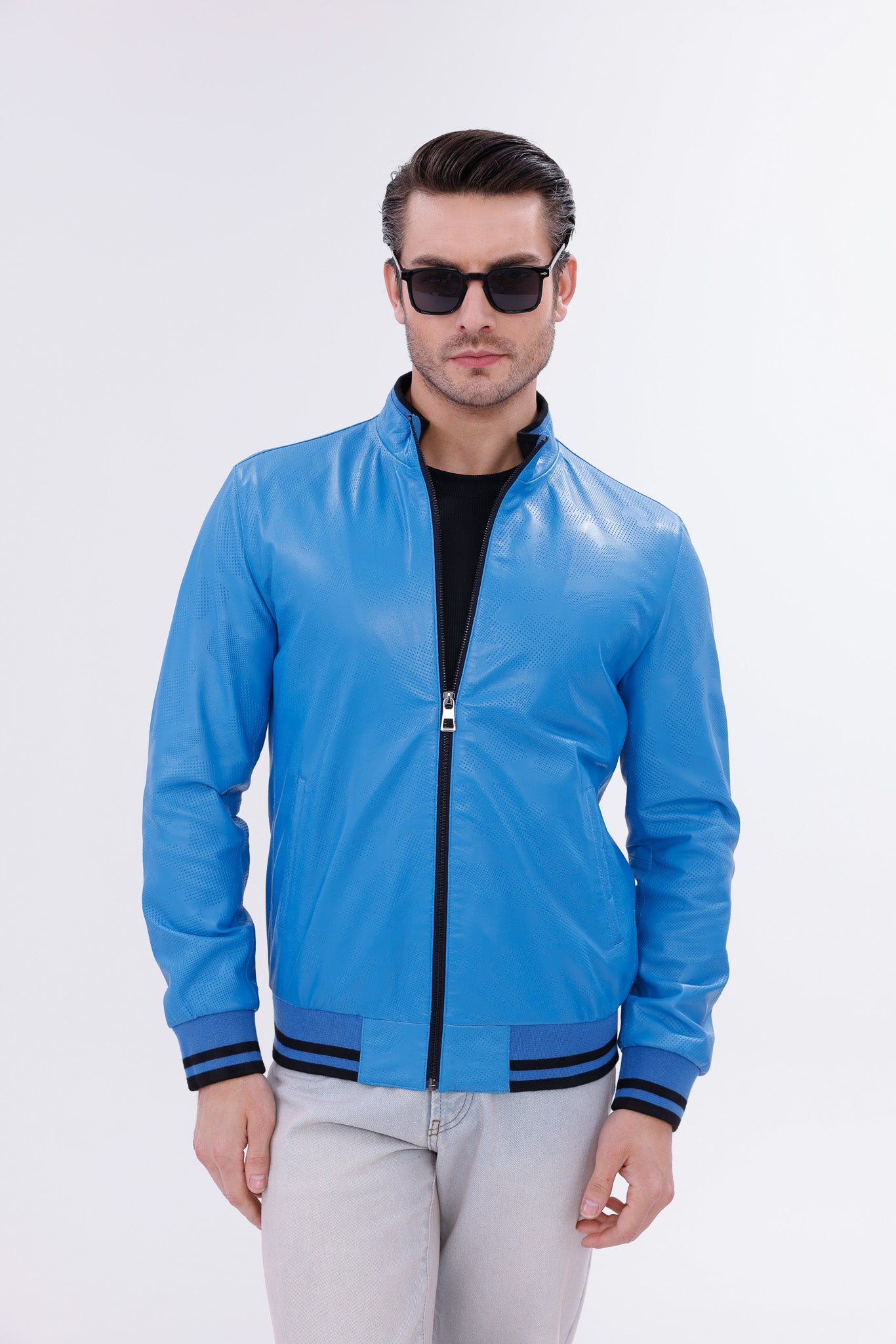 Monza Blue Lambskin Men Leather Jacket - 9