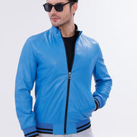 Monza Blue Lambskin Men Leather Jacket