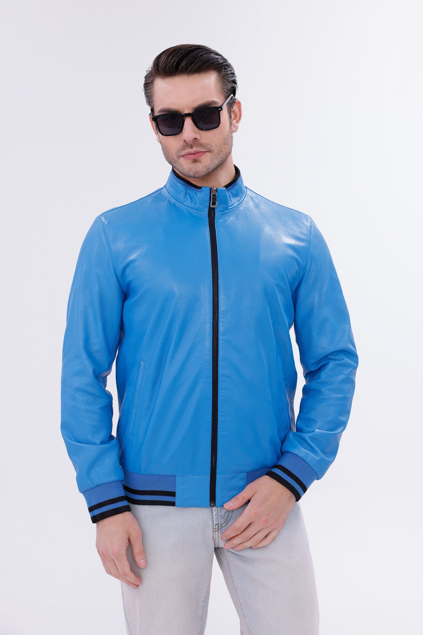 Monza Blue Lambskin Men Leather Jacket - 11