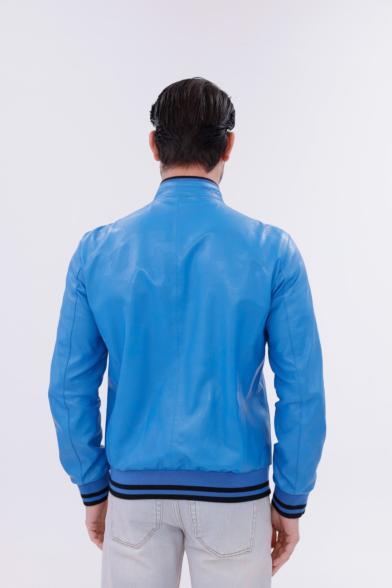 Monza Blue Lambskin Men Leather Jacket - 4