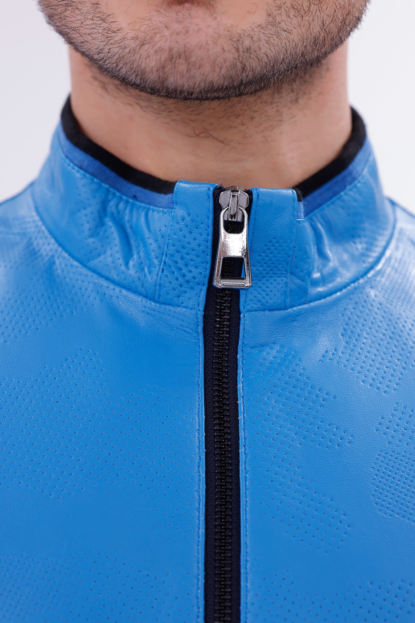 Monza Blue Lambskin Men Leather Jacket - 3
