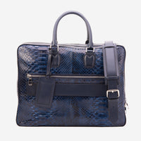 The Cortona Navy Blue Python Leather Men’s Laptop Briefcase
