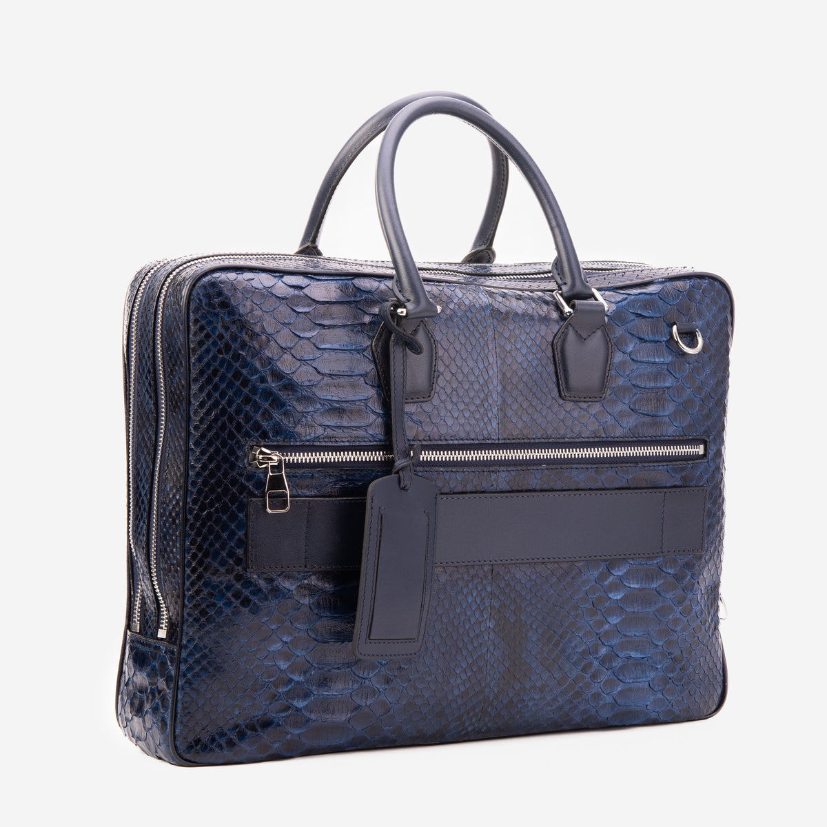 The Cortona Navy Blue Python Leather Men’s Laptop Briefcase