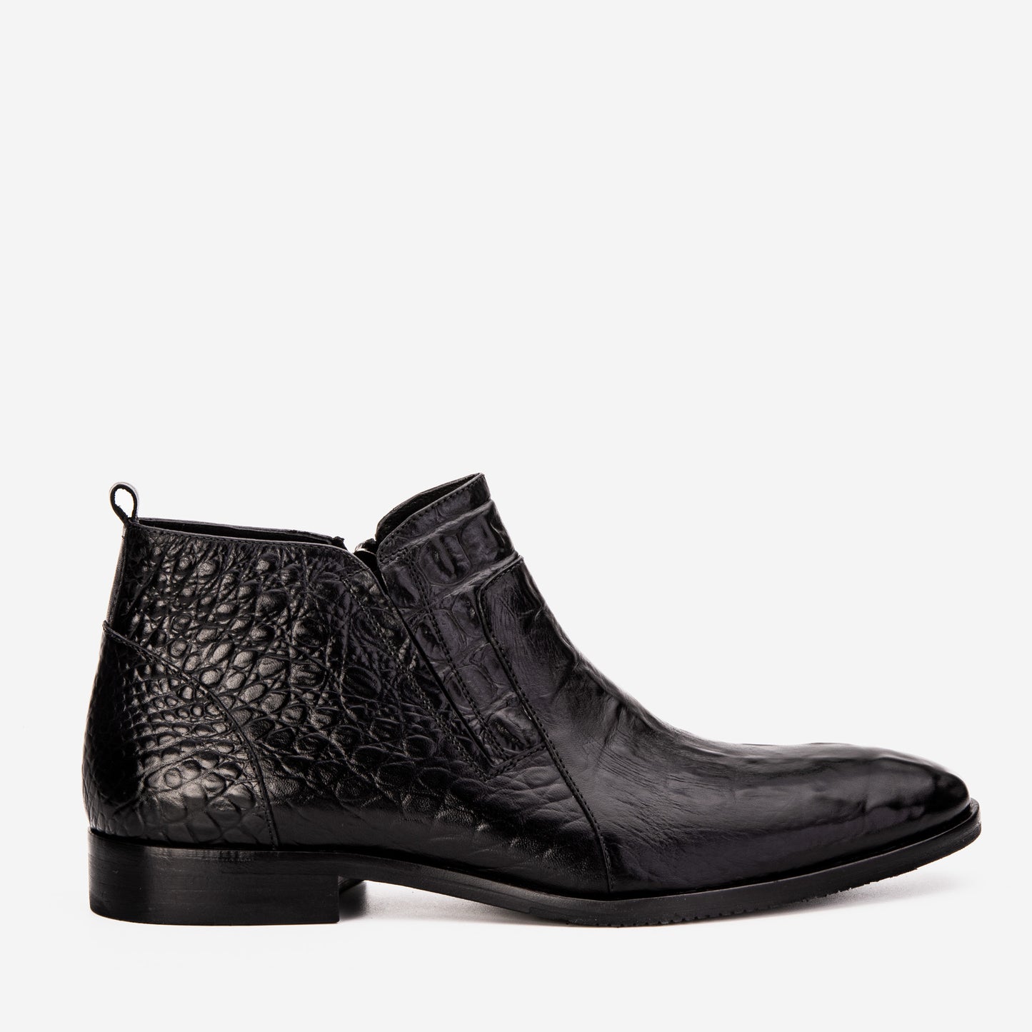 The Randor Black Croc-Embossed Calf Leather Side-Zip Dress Ankle Men Boot