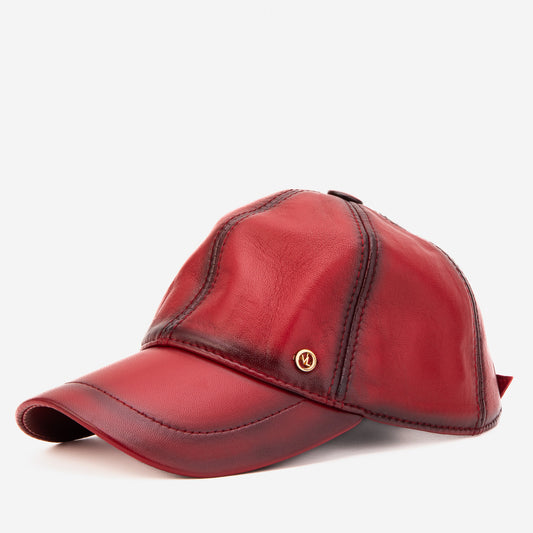 The Vercelli Hand-Painted Burgundy Genuine Lambskin Leather Men Cap