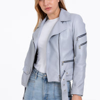 Chaqueta gris de cuero para mujer Rodos