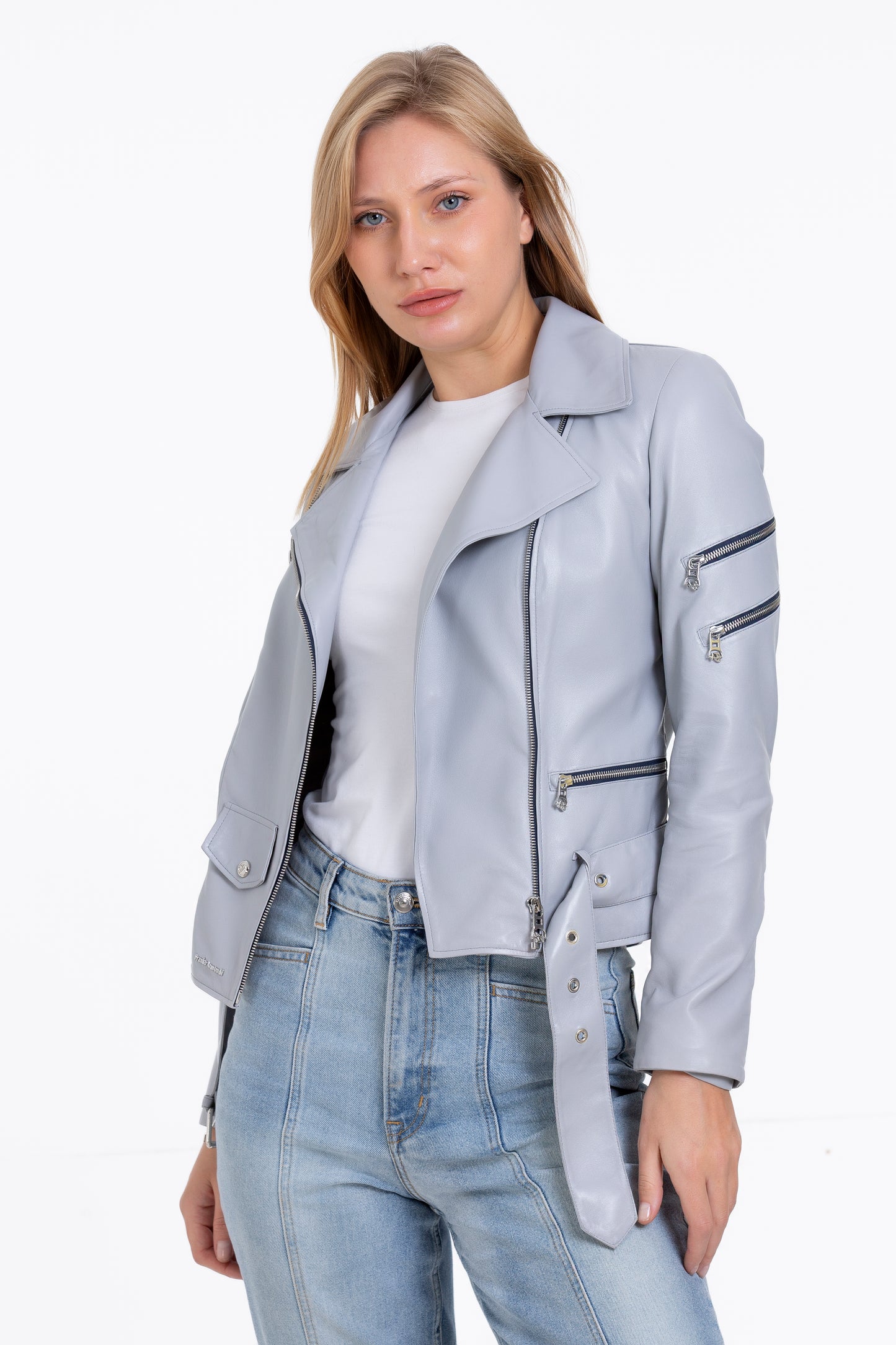 Chaqueta gris de cuero para mujer Rodos