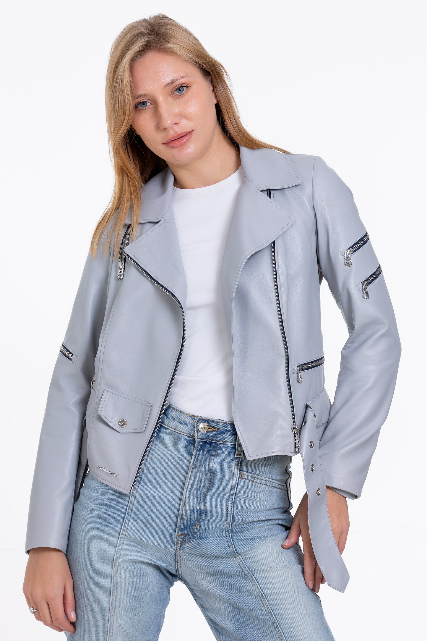Chaqueta gris de cuero para mujer Rodos