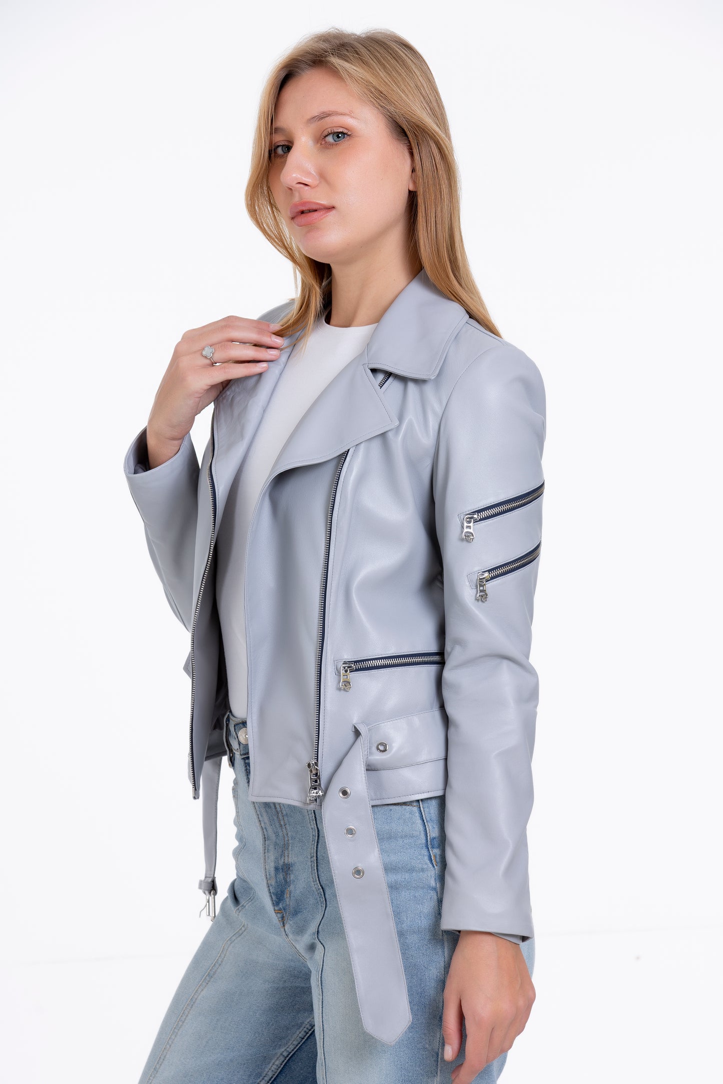Chaqueta gris de cuero para mujer Rodos