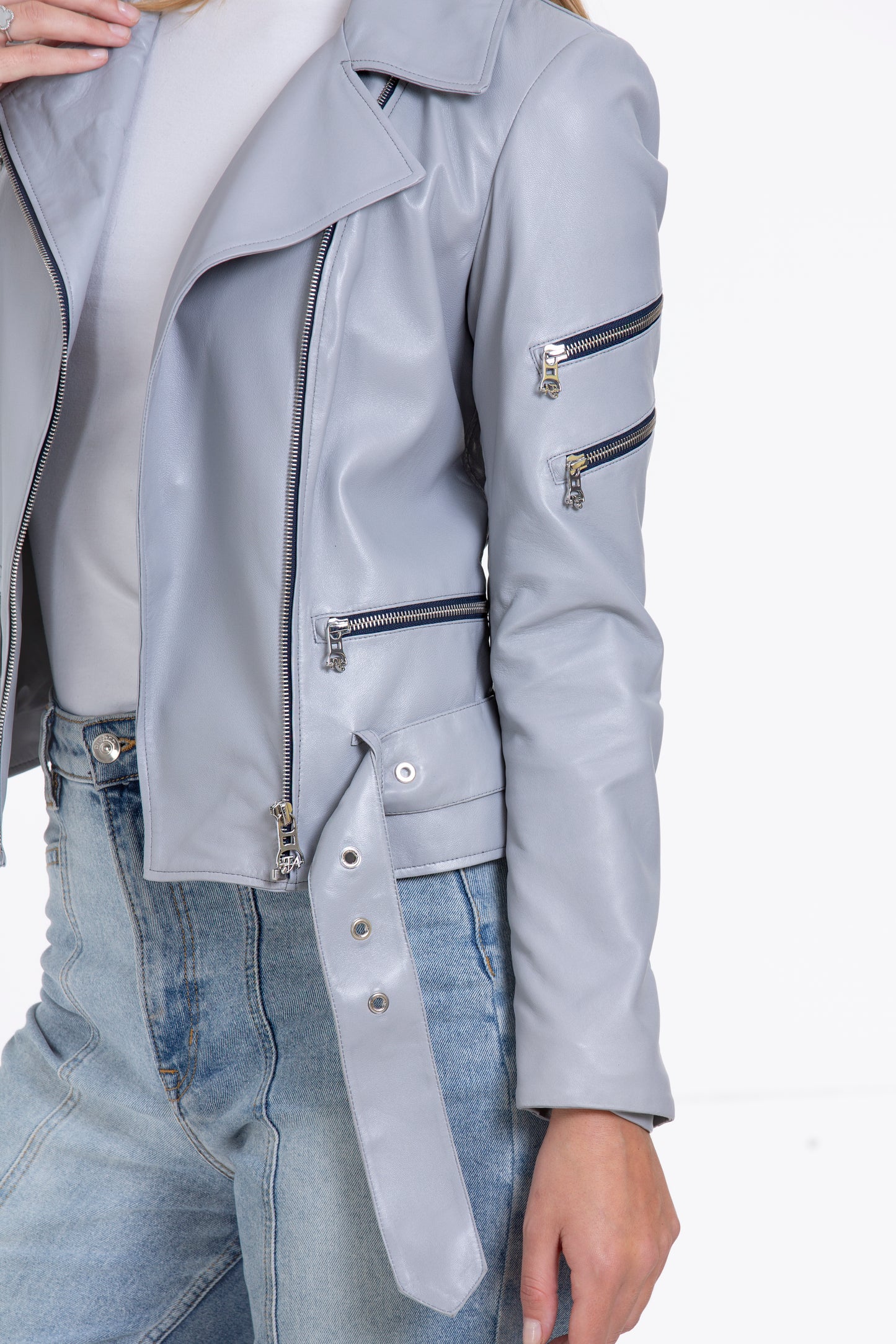 Chaqueta gris de cuero para mujer Rodos