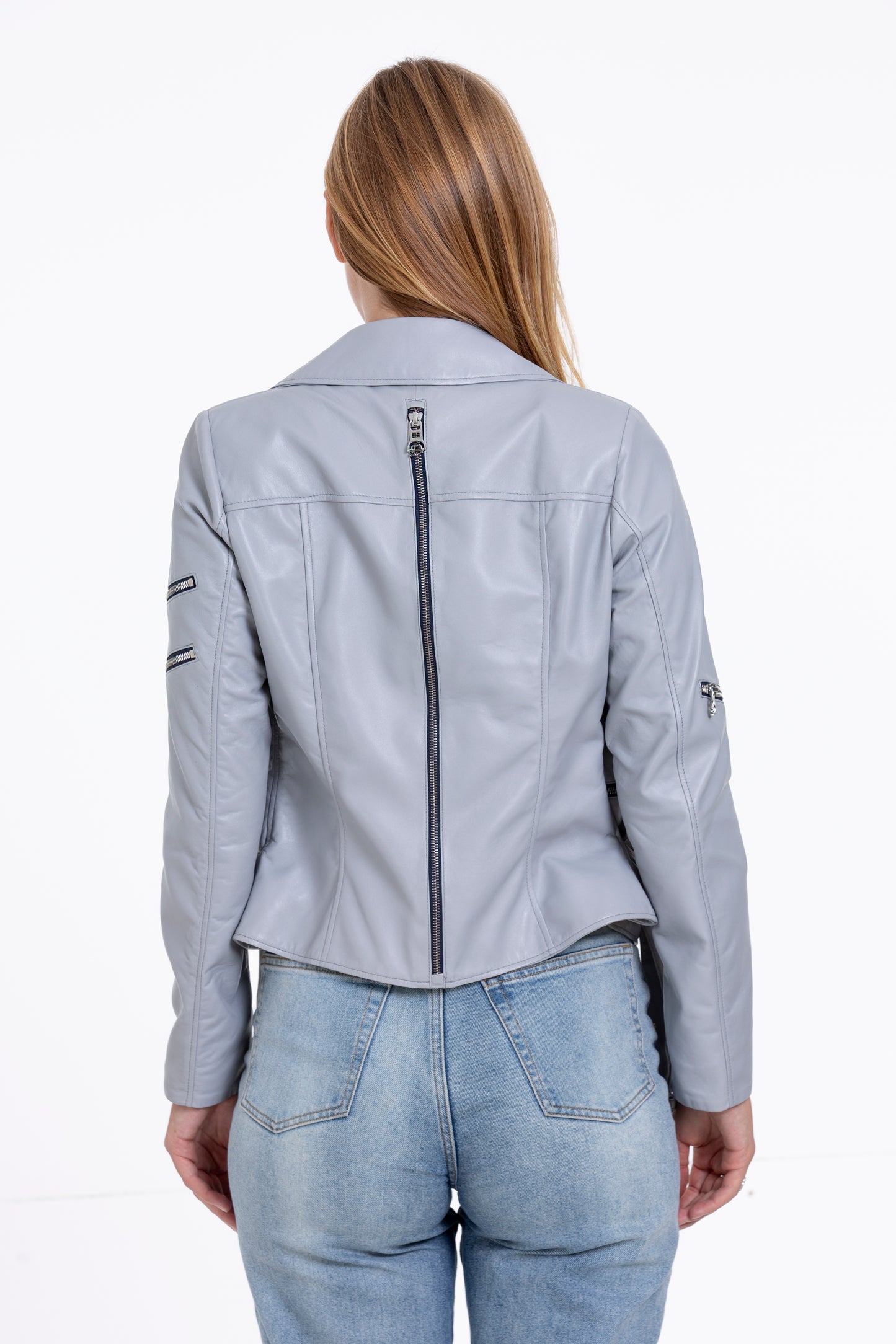 Chaqueta gris de cuero para mujer Rodos