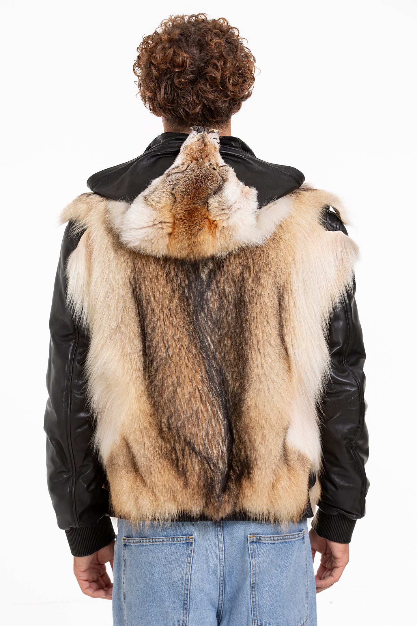 Chaqueta de piel de lobo pura de color negro para hombre de Melbourne 