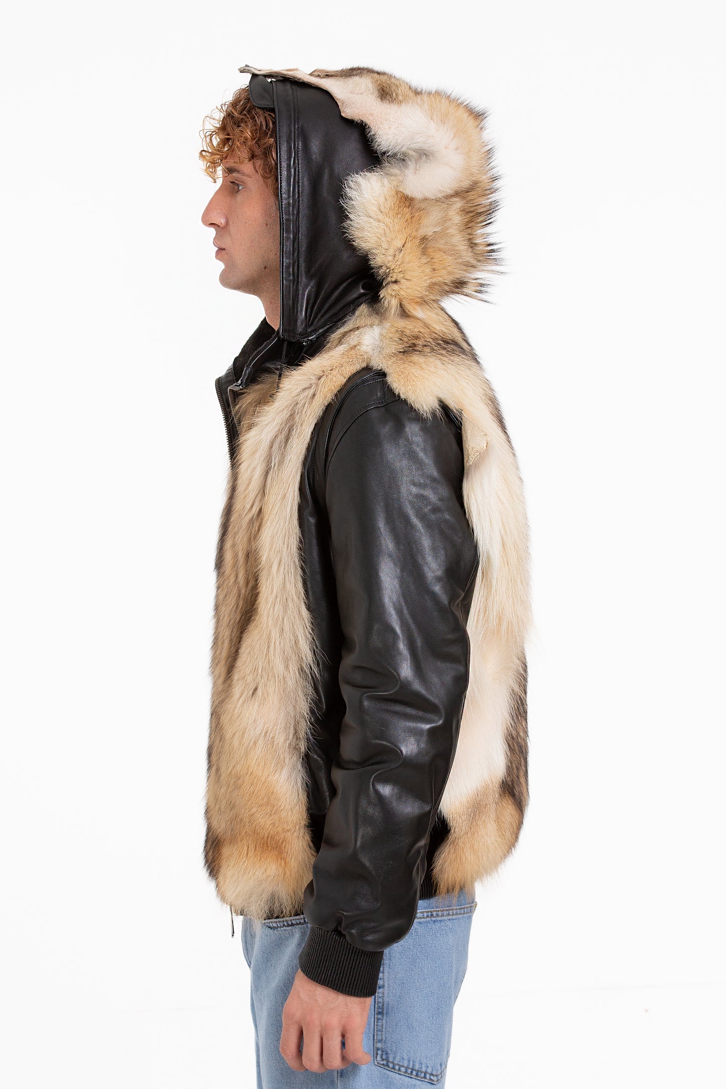 Chaqueta de piel de lobo pura de color negro para hombre de Melbourne 