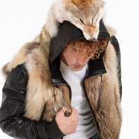 Chaqueta de piel de lobo pura de color negro para hombre de Melbourne 