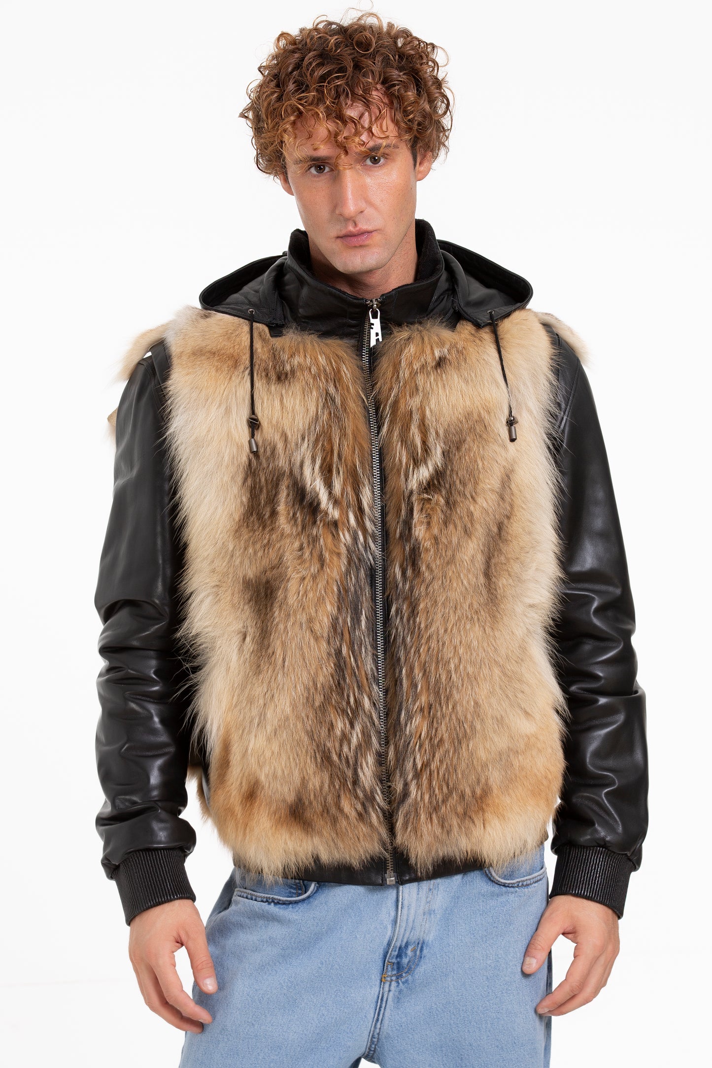 Chaqueta de piel de lobo pura de color negro para hombre de Melbourne 