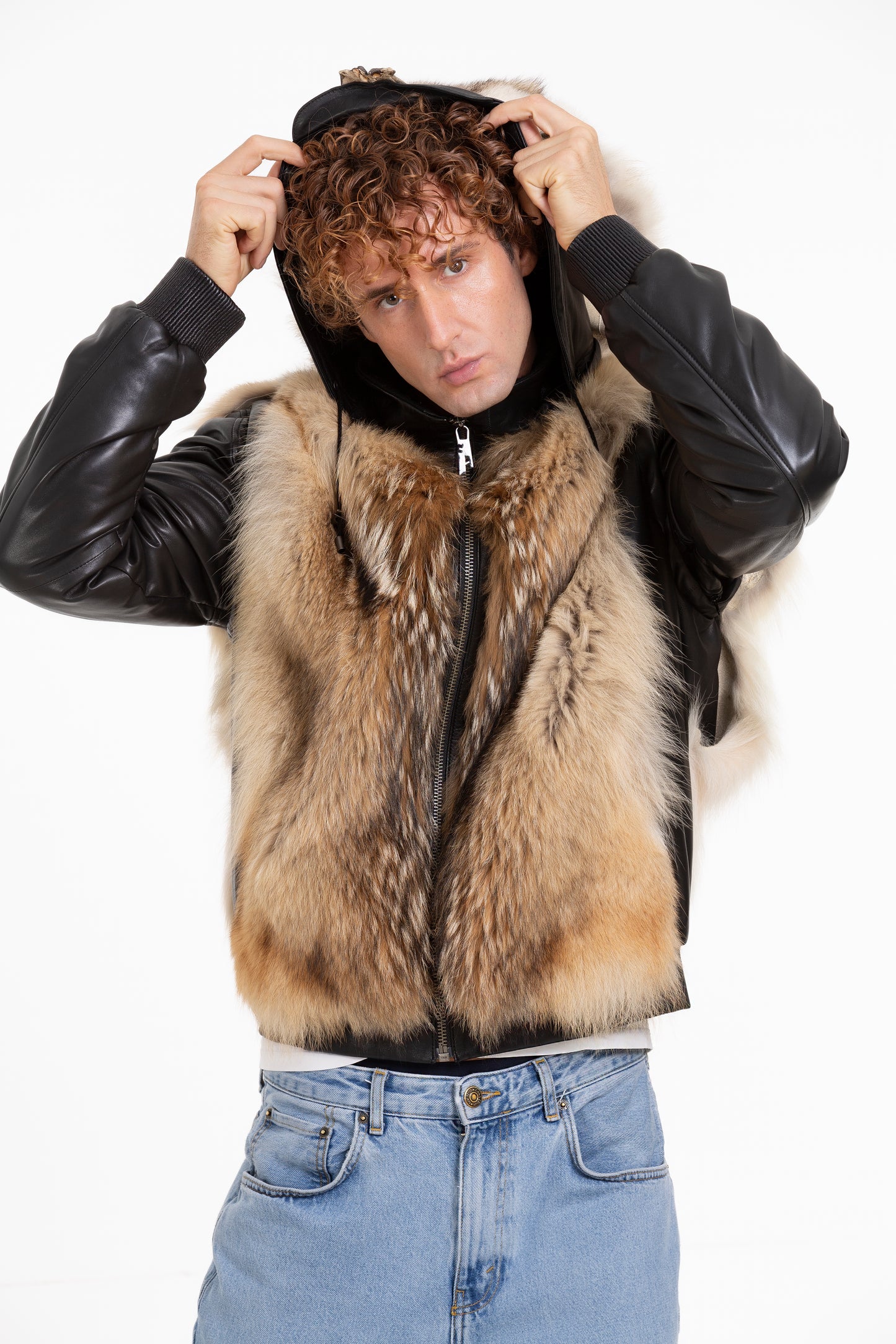 Chaqueta de piel de lobo pura de color negro para hombre de Melbourne 