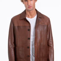 The Glasgow Tan Handwoven Leather Men Jacket