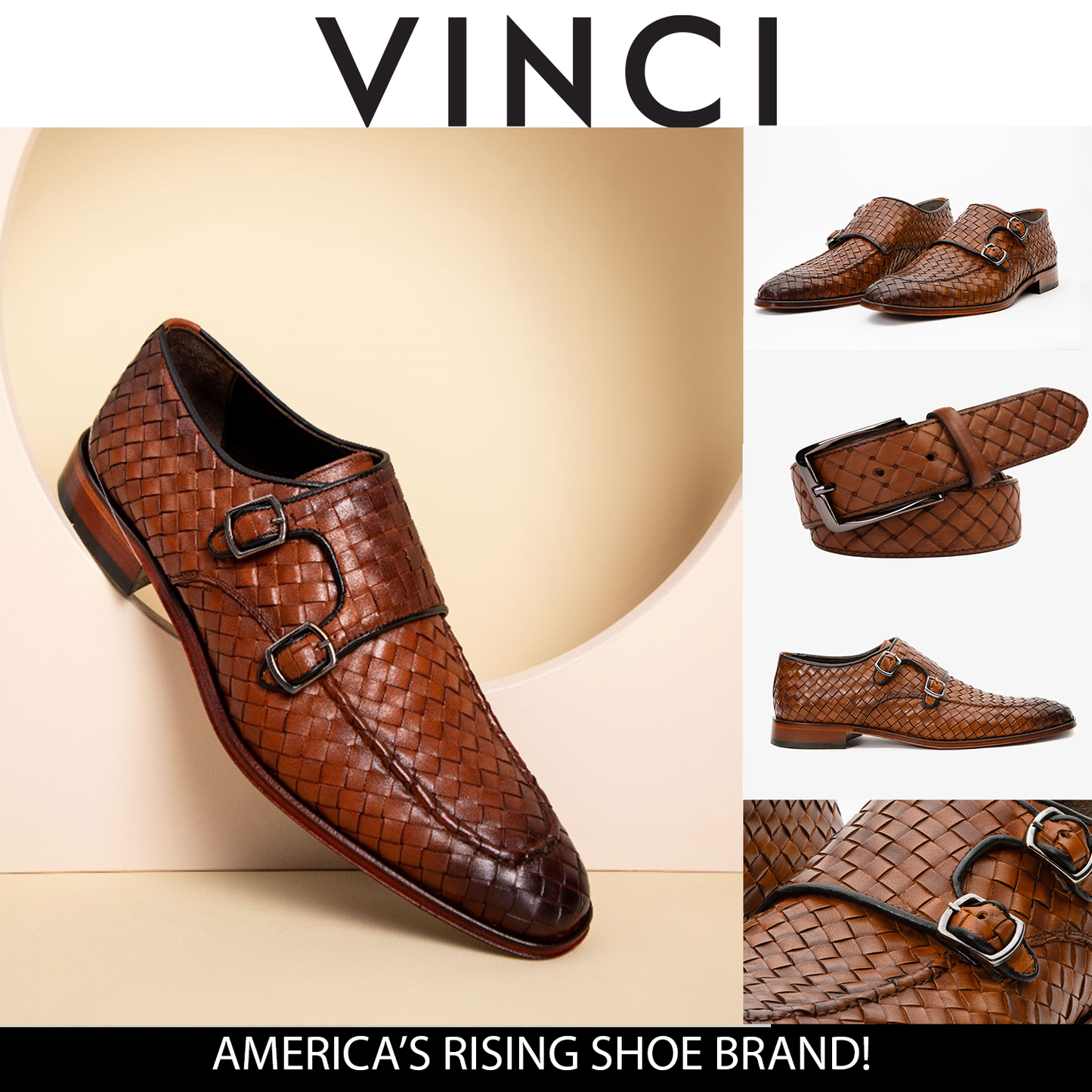 Zapatos de vestir para hombre con doble hebilla tejida en marrón Turan