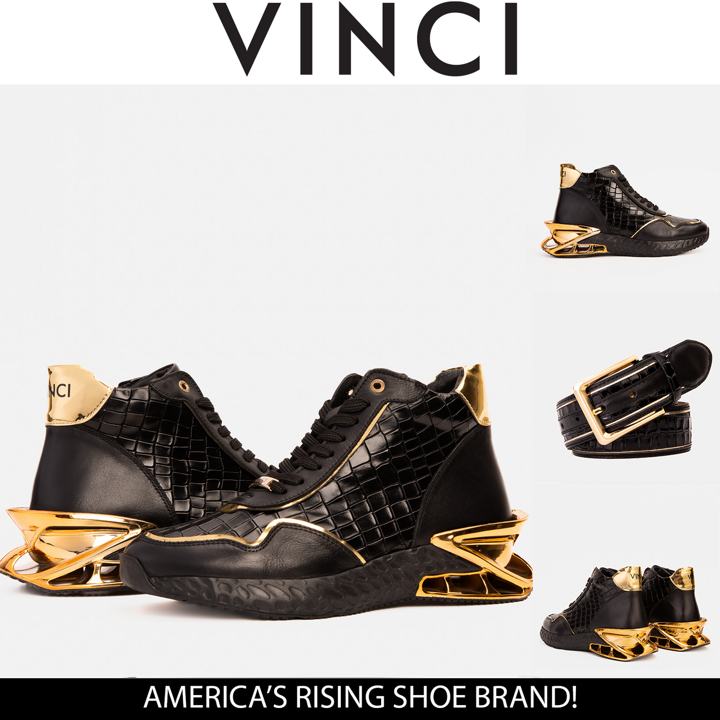 Bellagio Black & Gold High-Top Men Sneaker - 4