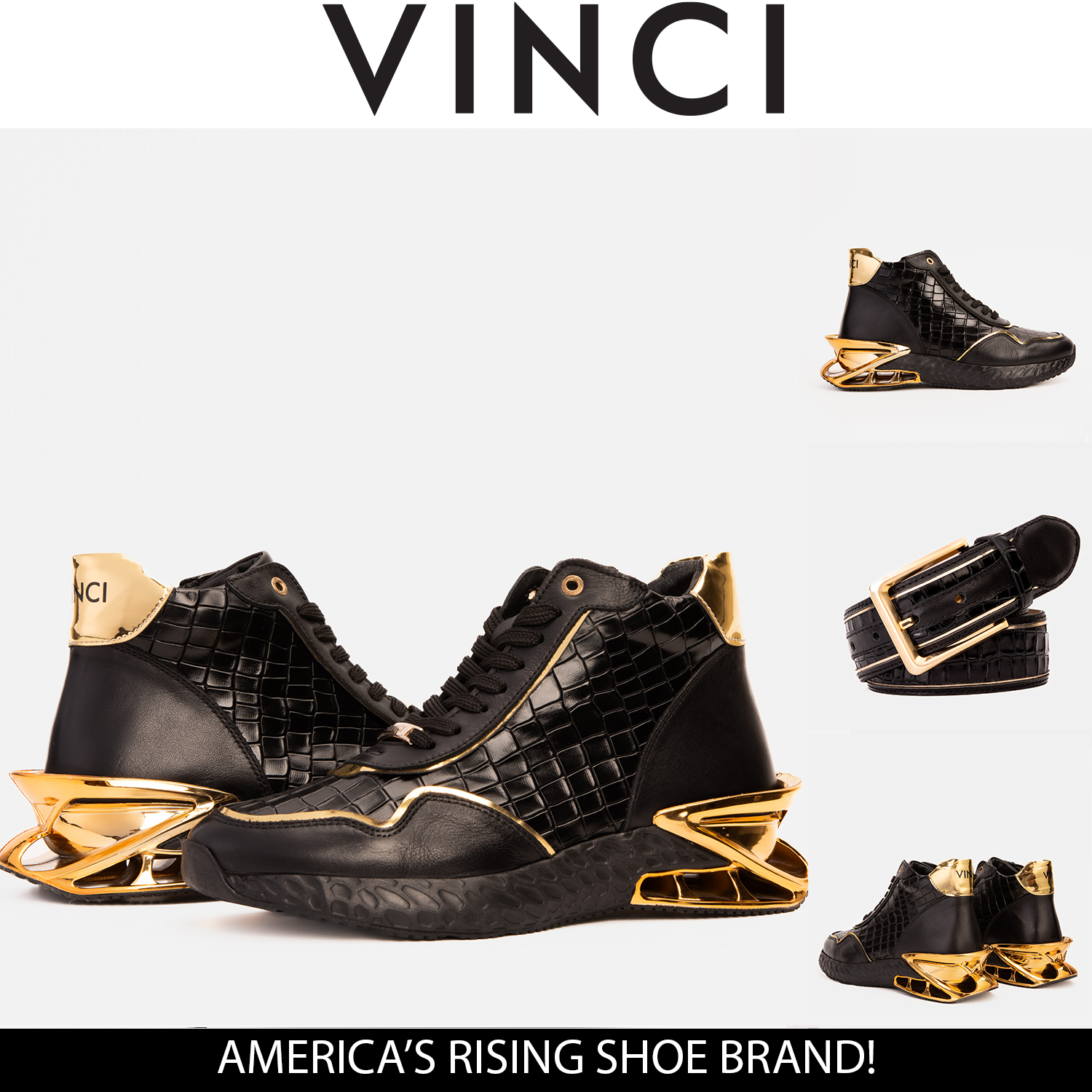 Bellagio Black & Gold High-Top Men Sneaker - 4